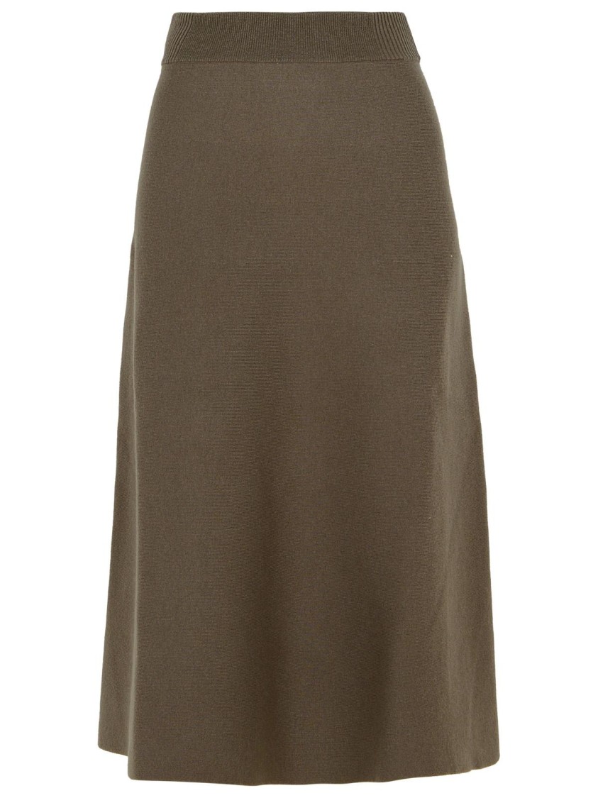 Lanvin Fine Knitted Flared Midi Skirt In Brown