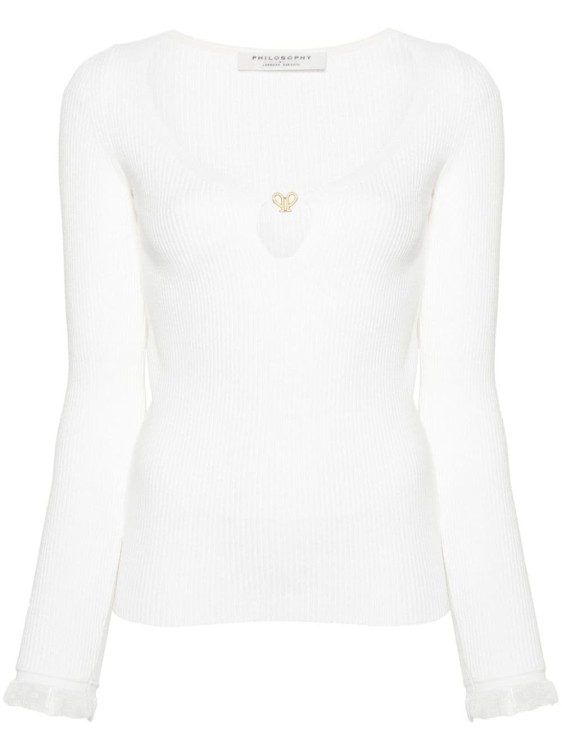 Shop Philosophy Di Lorenzo Serafini Ivory White Ribbed Knit Sweater In Neutrals