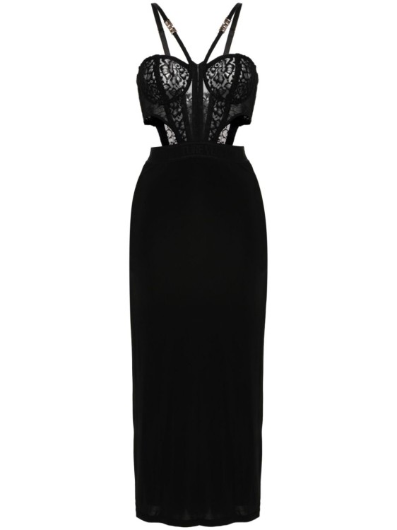 Shop Versace Jeans Couture Black Floral Lace Corset Midi Dress