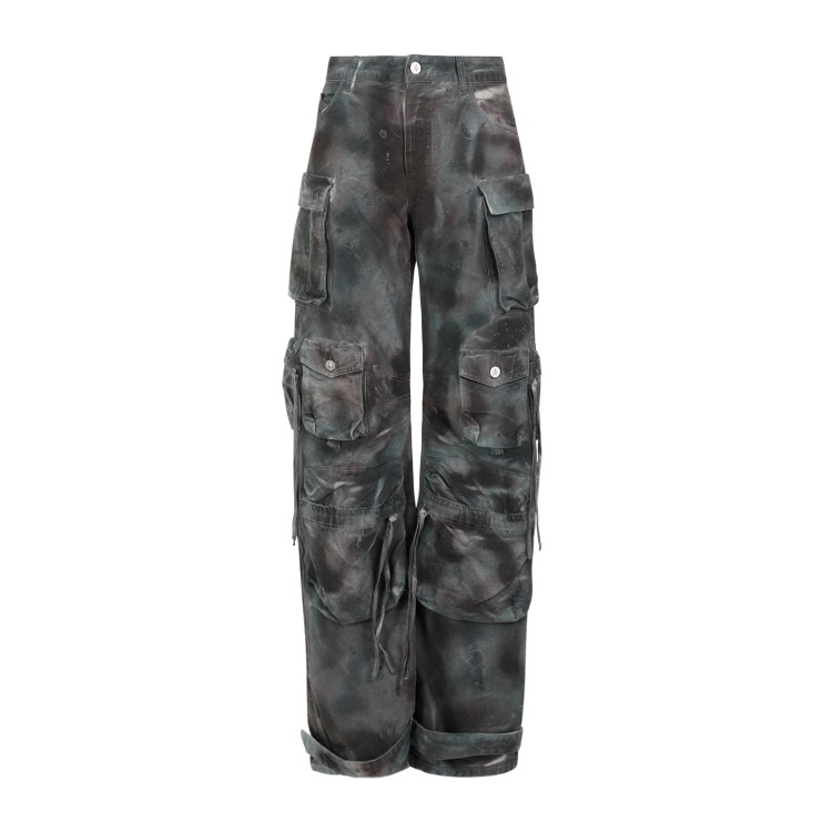 Shop Attico Stained Green Camouflage Fern Long Pantss, Logo Details. In Grey