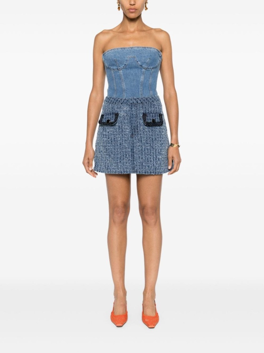Self-portrait Light Blue Mini Skirt With Patch Pockets In Blue
