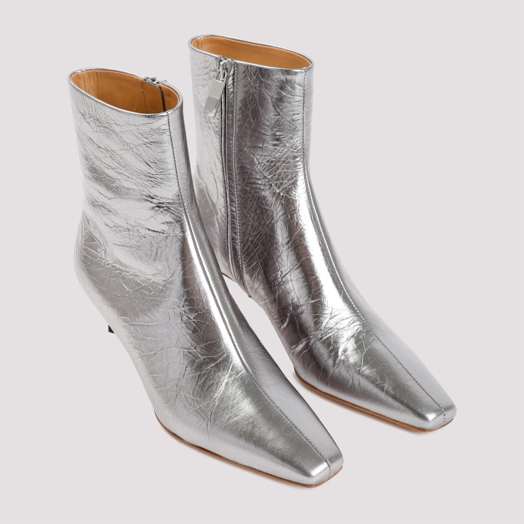 Shop Off-white Silver Allen Metal Dark Grey Leather Ankle Boot