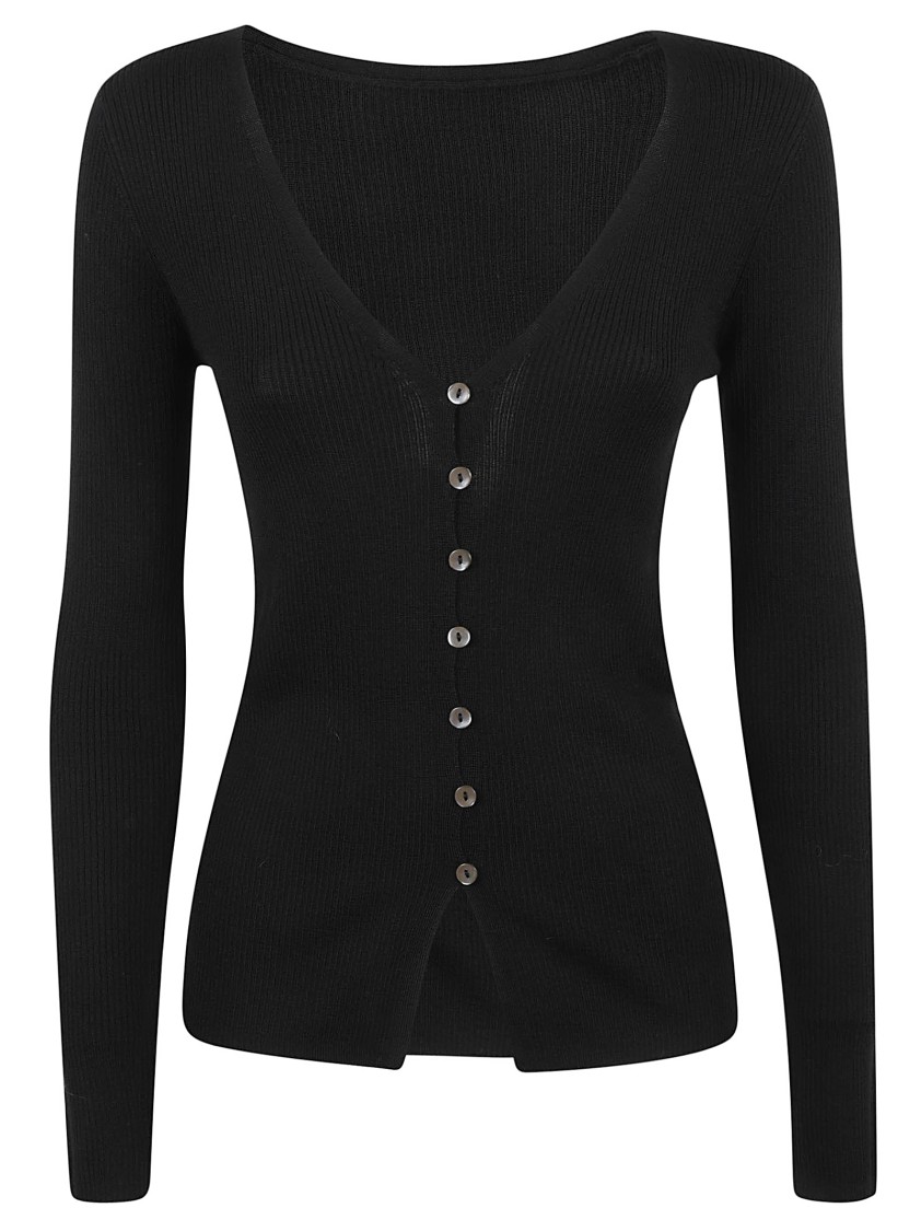 P.a.r.o.s.h V-neck Ribbed Knit Cardigan In Black
