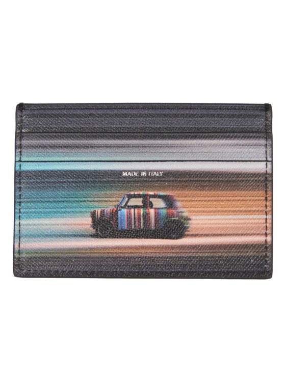 Shop Paul Smith Card Holder In Black Leather With Multicolor Print In Grey
