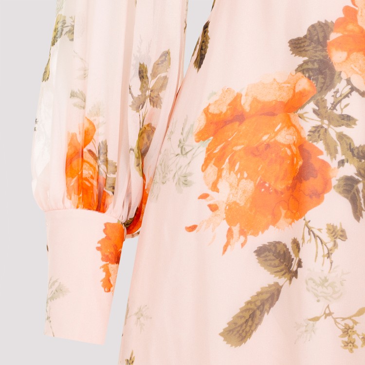 Shop Erdem Shell Pink Silk Gathered Neck Detail Midi Dress