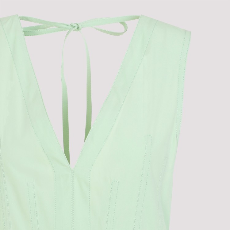 Bottega Veneta Compact Deep V-neck Sleeveless Cotton Blend Dress In Green