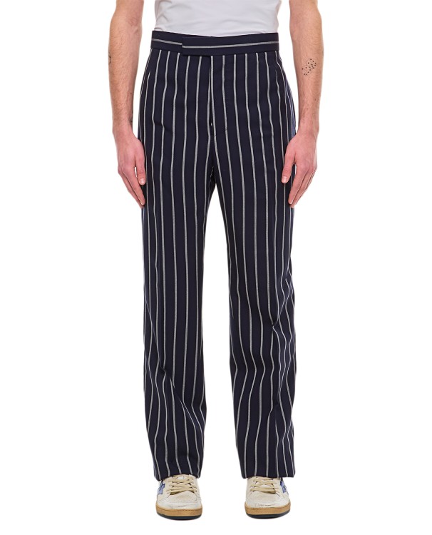 Shop Thom Browne Wool Bold Stripe Trousers In Black