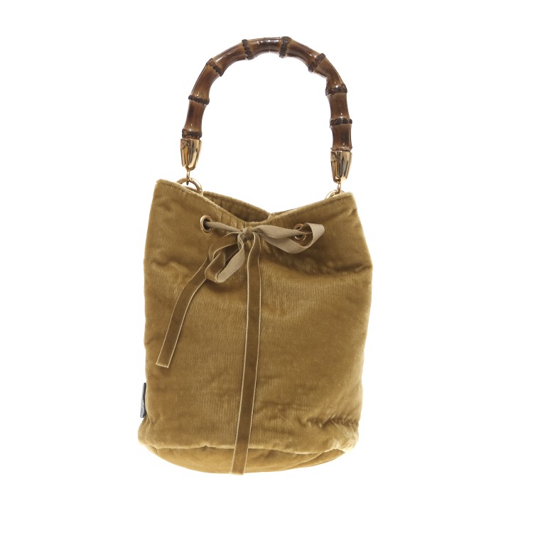 Chica Ocher Velvet Bucket Bag In Brown