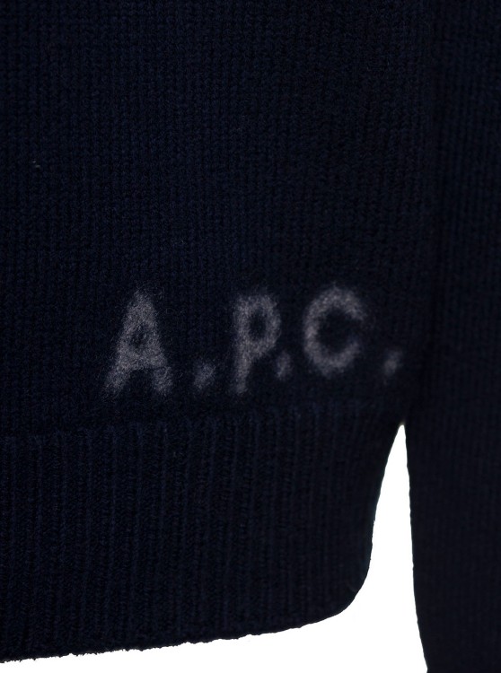 Shop Apc Edward' Blue Crewneck Sweater With Embroidered Logo In Wool In Black