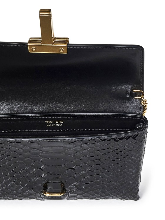 Shop Tom Ford Black Stamped Python Calfskin Monarch Mini Shoulder Bag