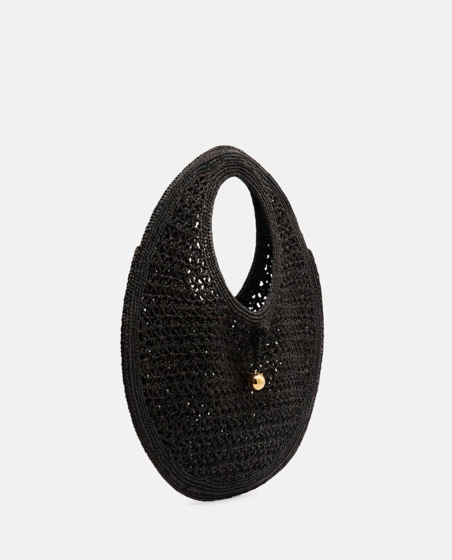 Shop Jacquemus Le Rond Spiaggia Raffia Handbag In Black