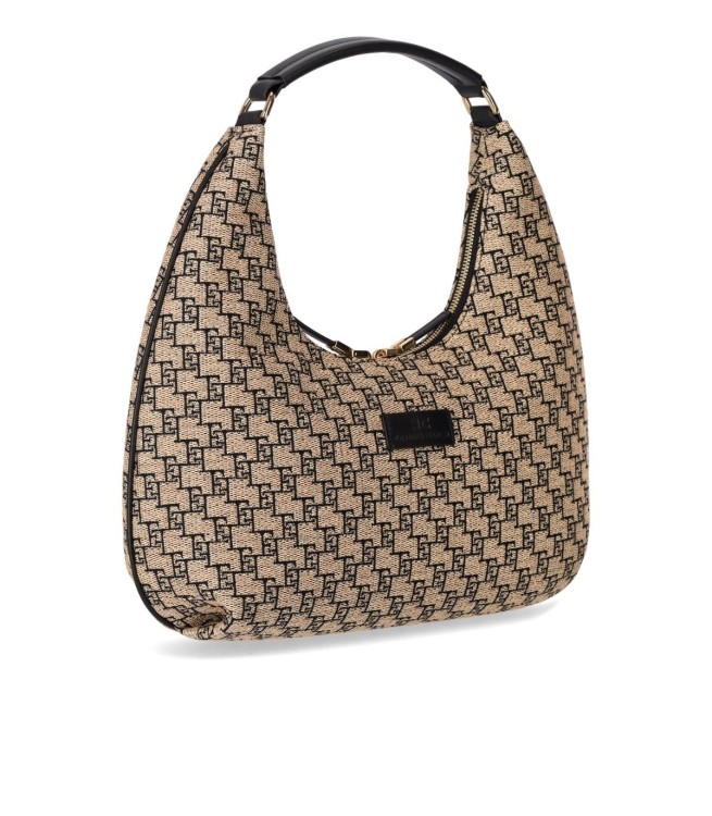 Shop Elisabetta Franchi Beige Monogram Shoulder Bag In Grey