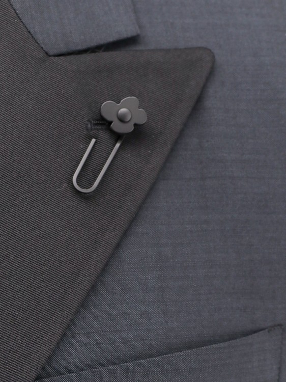 Shop Lardini Wool Tuxedo With Iconic Brooch Detail In Grey