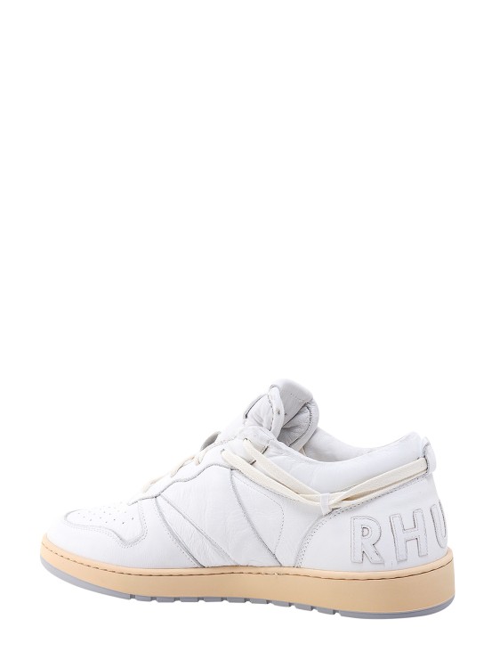 Shop Rhude Leather Sneakers With Vintage Effect In White