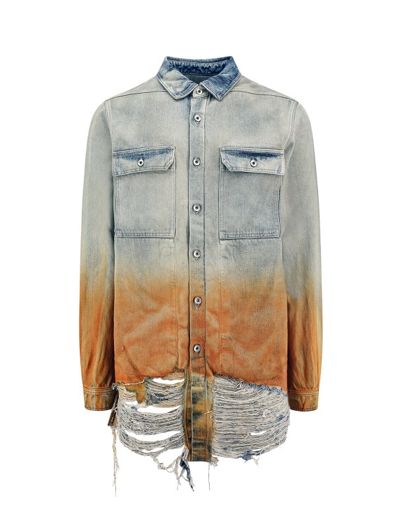 Shop Drkshdw Denim Shirt With Ripped Effect On The Bottom In Blue