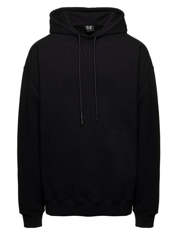 44 LABEL GROUP BLACK HOODIE WITH TONAL LOGO EMBROIDERY IN COTTON