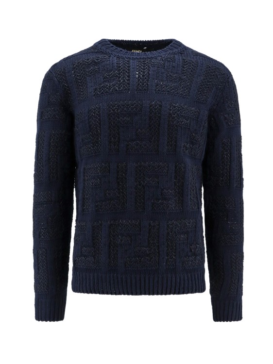 Shop Fendi Cotton Sweater With Ff Motif In Blue