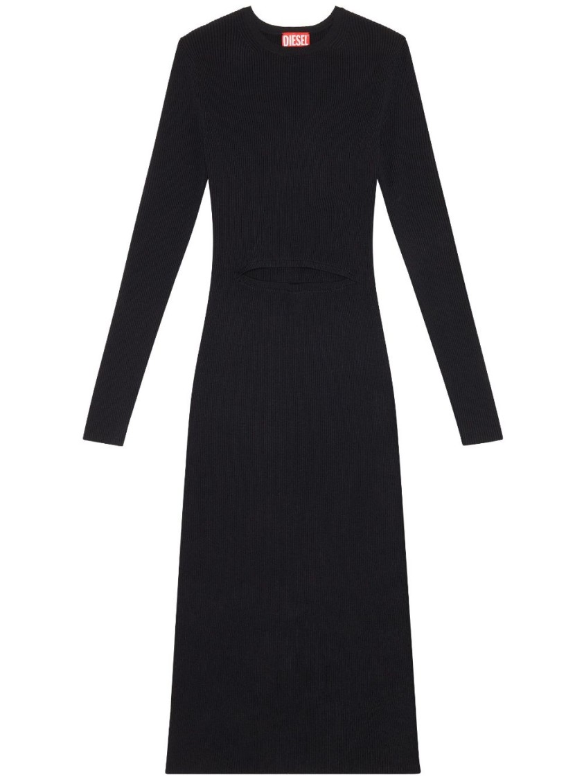 Diesel Cut Out-detail Ribbed Midi Dress In Black