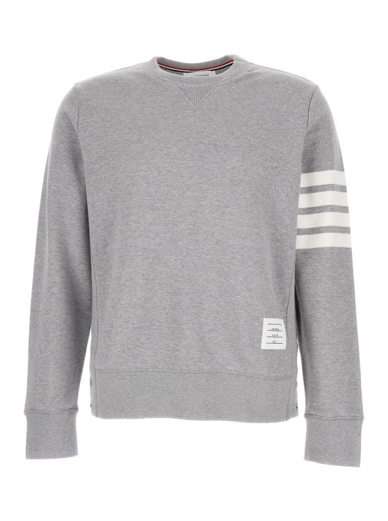 Shop Thom Browne Grey Melange Sweatshirt With 4 Bar Tab In Cotton