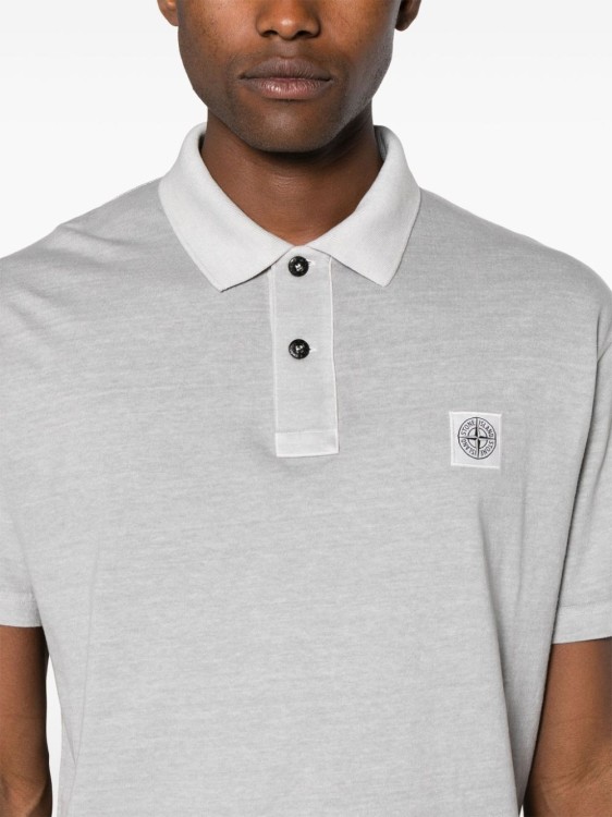 Shop Stone Island Compass-patch Cotton Polo Shirt In Grey