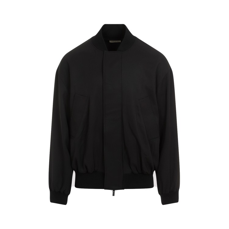 Shop Fear Of God Double Layer Black Silk-wool Bomber Jacket