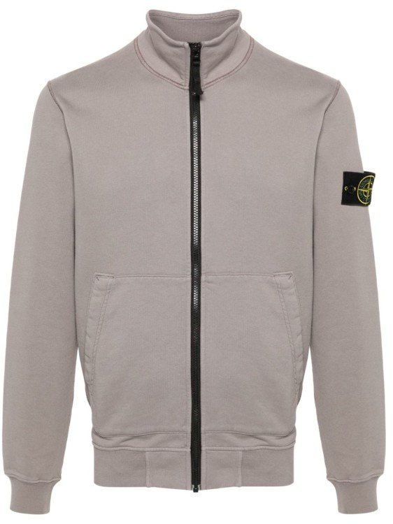 Stone Island Compass Cotton Zip-up Sweatshirt In Grey