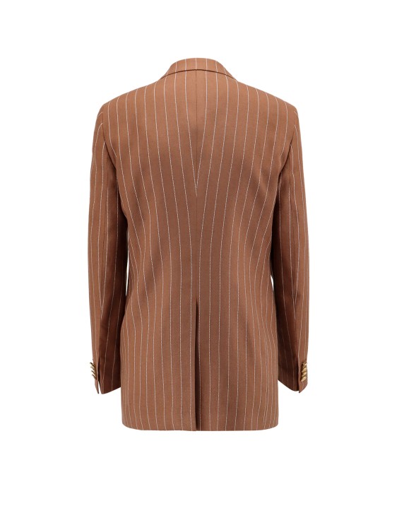Shop Tagliatore Linen Blazer With Striped Motif In Brown