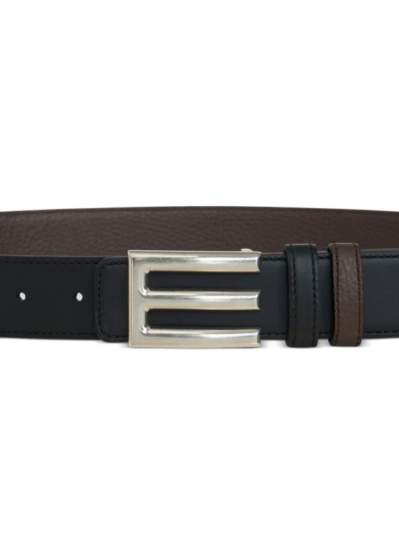 Shop Etro Black/brown Logo Buckle Leather Belt