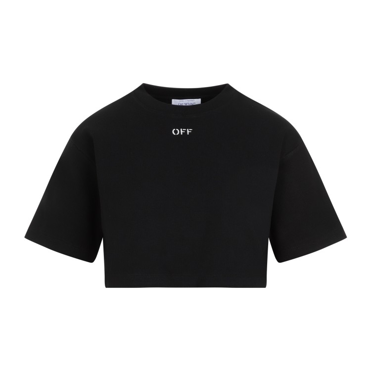 Shop Off-white Stamp Cropped Black Cotton T-shirt