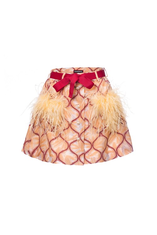 Shop Andreeva Peach Skirt With Feathers Details In Neutrals