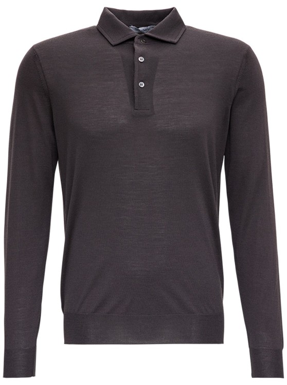 Gaudenzi Long Sleeves Polo Shirt In Brown Wool In Black