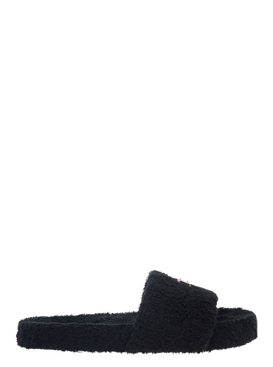 Shop Dolce & Gabbana Black Slide Sandal With Logo Plaque In Terrycloth