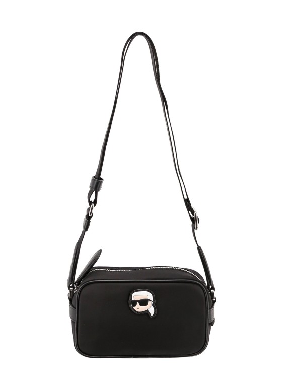 KARL LAGERFELD RECYCLED NYLON SHOULDER BAG WITH LOGO PATCH ON THE FRONT