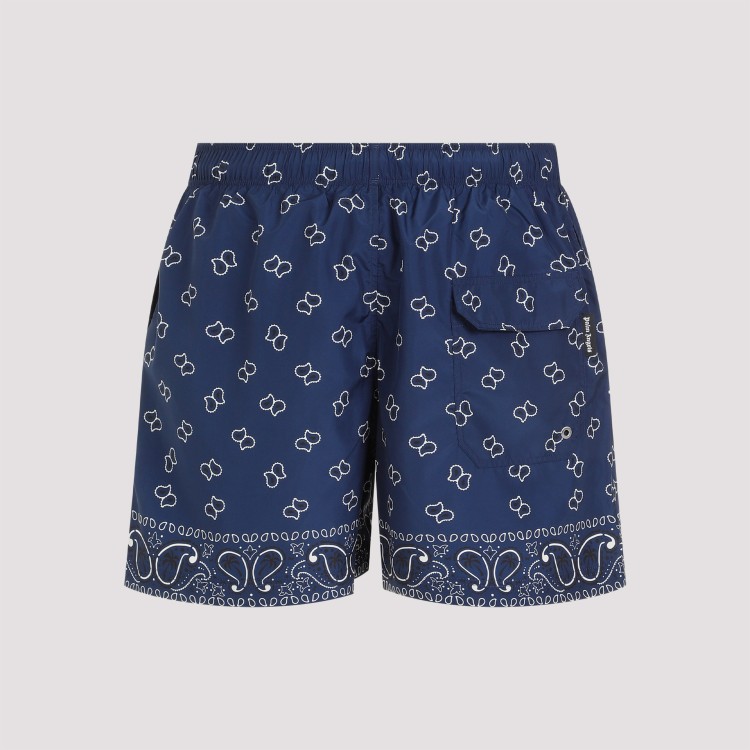 Shop Palm Angels Navy Blue Paisley Swimshorts In Green