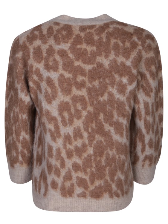 Shop Ganni Jacquard Leopard Cardigan In Brown