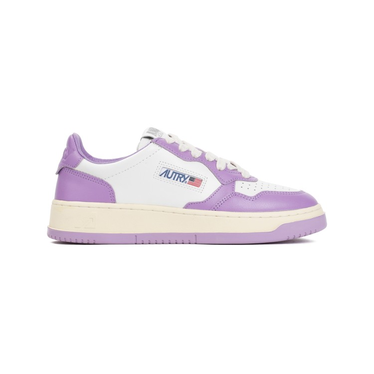 Autry Medalis Low Bicolor White Lilac Leather Sneakers In Purple