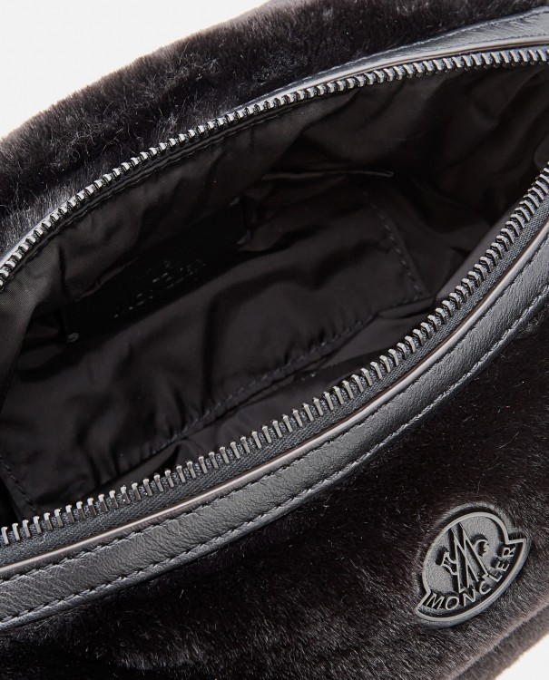Shop Moncler Black Removable Leather Shoulder Strap Bag In Red