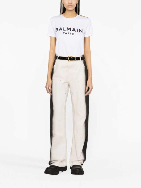 Shop Balmain Paris Logo T -shirt Print White