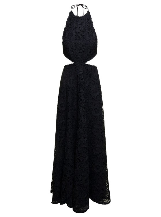 Shop Sabina Musayev Doro' Long Black Dress With Cut-out And Halter Neck In Lace