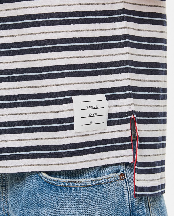 Shop Thom Browne Linen Striped Polo In Grey