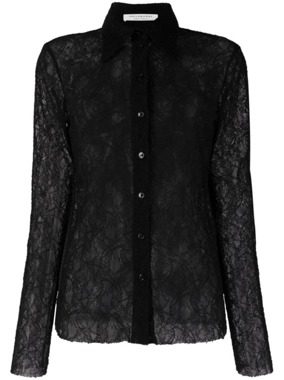 Philosophy Di Lorenzo Serafini Semi-sheer Lace Shirt In Black