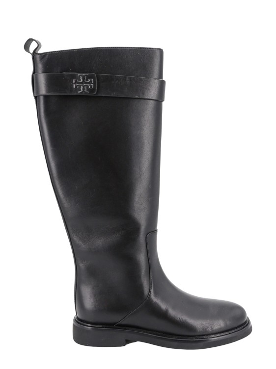 Shop Tory Burch Leather Boots With Embossed Logo In Black