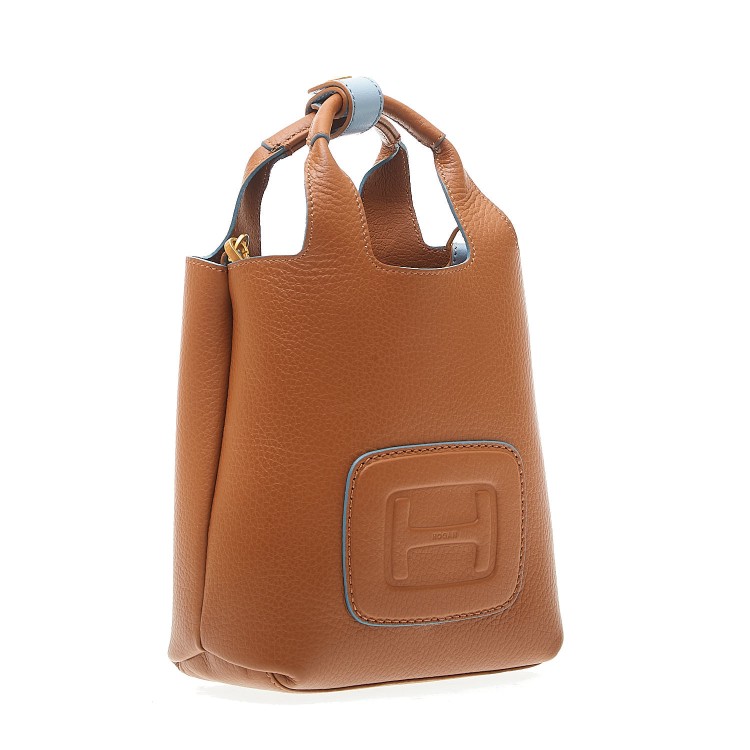 Shop Hogan H-bag Mini Shopping Leather And Light Blue In Brown