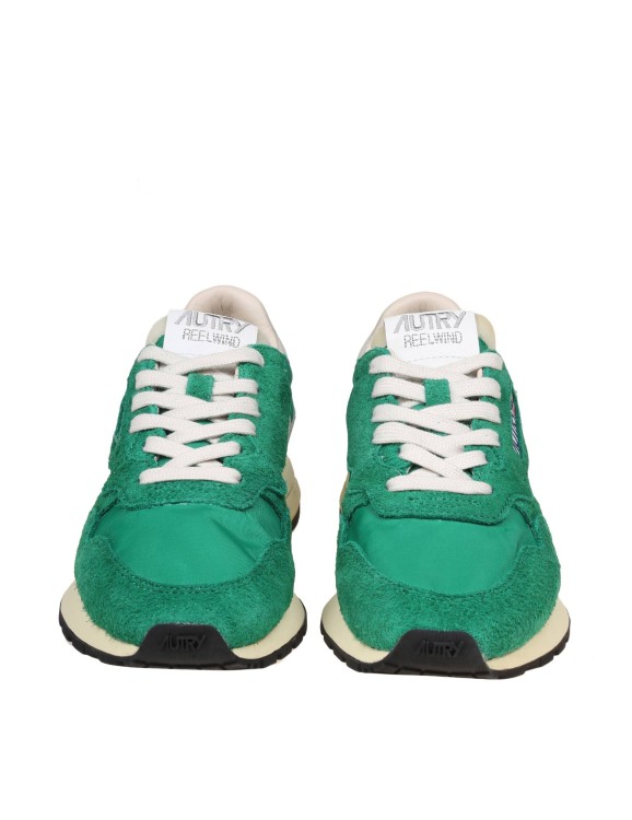 Shop Autry Reelwind Low Sneakers In Suede And Nylon Color Green In Neutrals