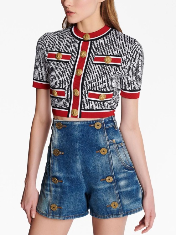 Shop Balmain Top Jacquard Monogram Multicolor In Grey