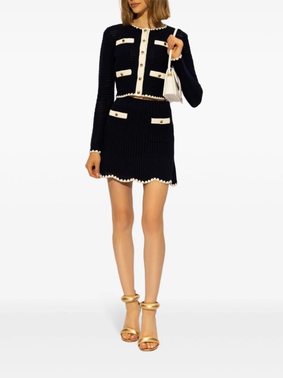 Self-portrait Navy Crochet Contrast Trim Cardigan In Black