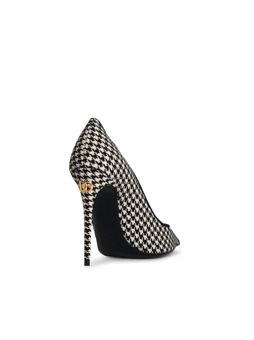Dolce & Gabbana Houndstooth Pointed Toe Stiletto Heel Pumps In Grey