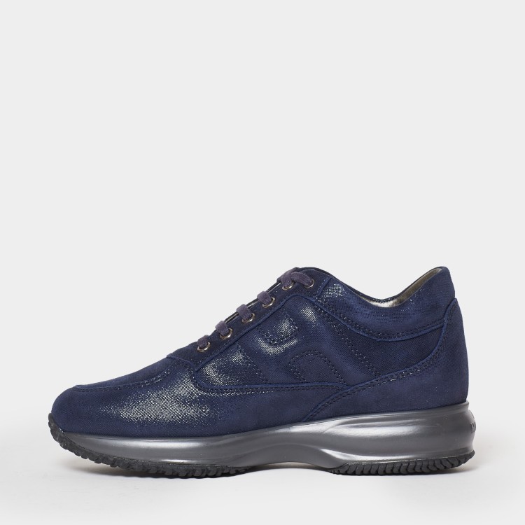 Hogan Soft Suede And Lurex Interactive Sneakers In Blue