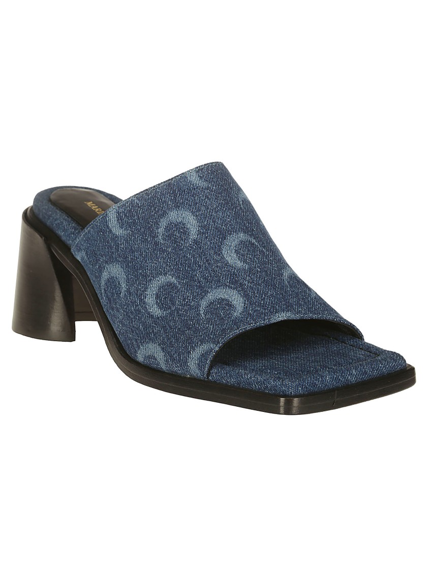 Shop Marine Serre Open-toe Denim Mules In Blue