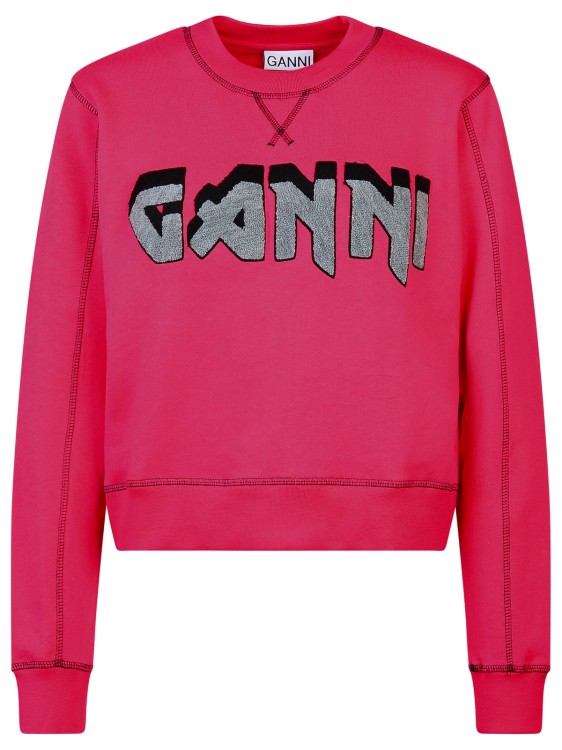 Shop Ganni Fuchsia Cotton Sweatshirt In Red